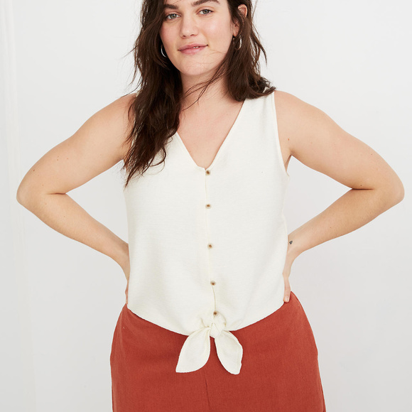 Madewell Tops - Madewell Texture & Thread Tank Top Front Tie Ivory